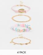 South Beach Faux Pearl Chipping Bracelet Pack In Pink Multi