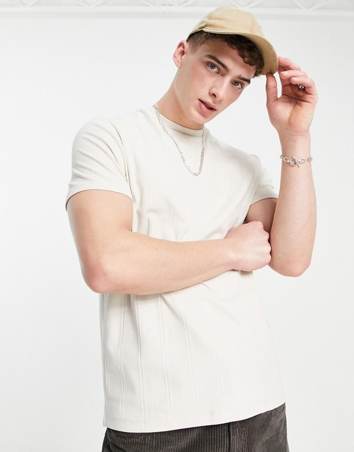 Asos Design Smart Rib T-shirt In Beige-neutral