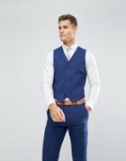 Asos Wedding Skinny Suit Vest In Blue Cross Hatch With Printed Lining - Navy