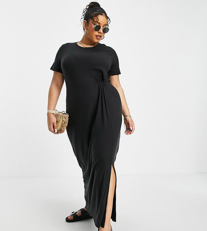 Vero Moda Curve Twist Detail Maxi T-shirt Dress In Black