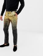 Twisted Tailor Skinny Fit Sequin Pants In Faded Gold And Black - Black