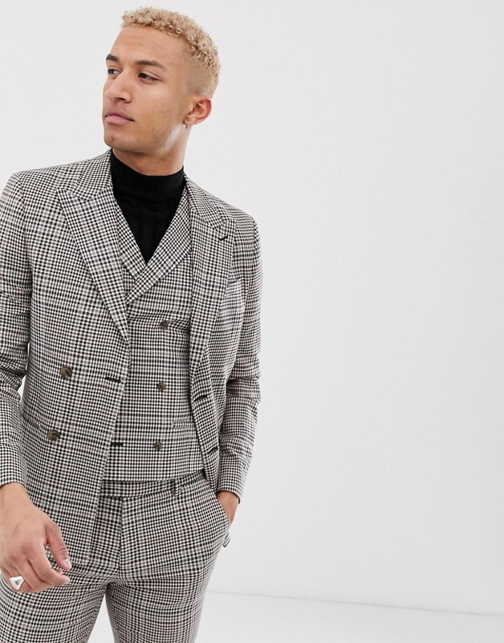 River Island Skinny Suit Jacket In Brown Check - Brown