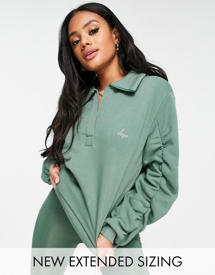 Asos Luxe Oversized Sweatshirt With Ruched Sleeves In Sage-green
