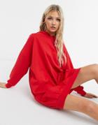 Asos Design Oversized Hoodie Sweat Dress In Bright Red