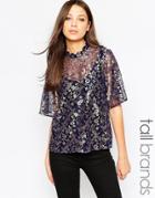 Y.a.s Tall Metallic Lace Blouse With Kimono Sleeve - Blue