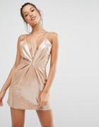 Missguided Strappy Foiled Suede Bodycon Dress - Beige