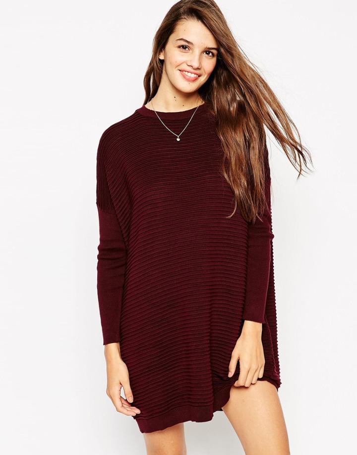Asos Sweater Dress In Ripple Stitch - Dark Red