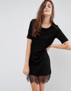 Brave Soul Lace Hem T-shirt Dress - Black
