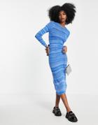 Asos Design Knitted Midi Dress With Tie Back Detail In Blue-blues