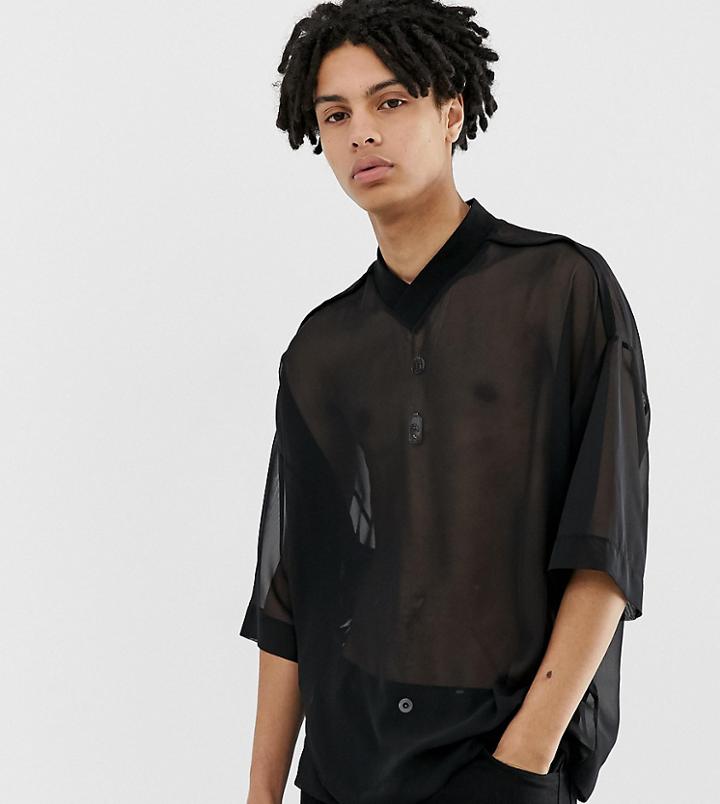 Collusion Sheer Oversized T-shirt In Black - Black