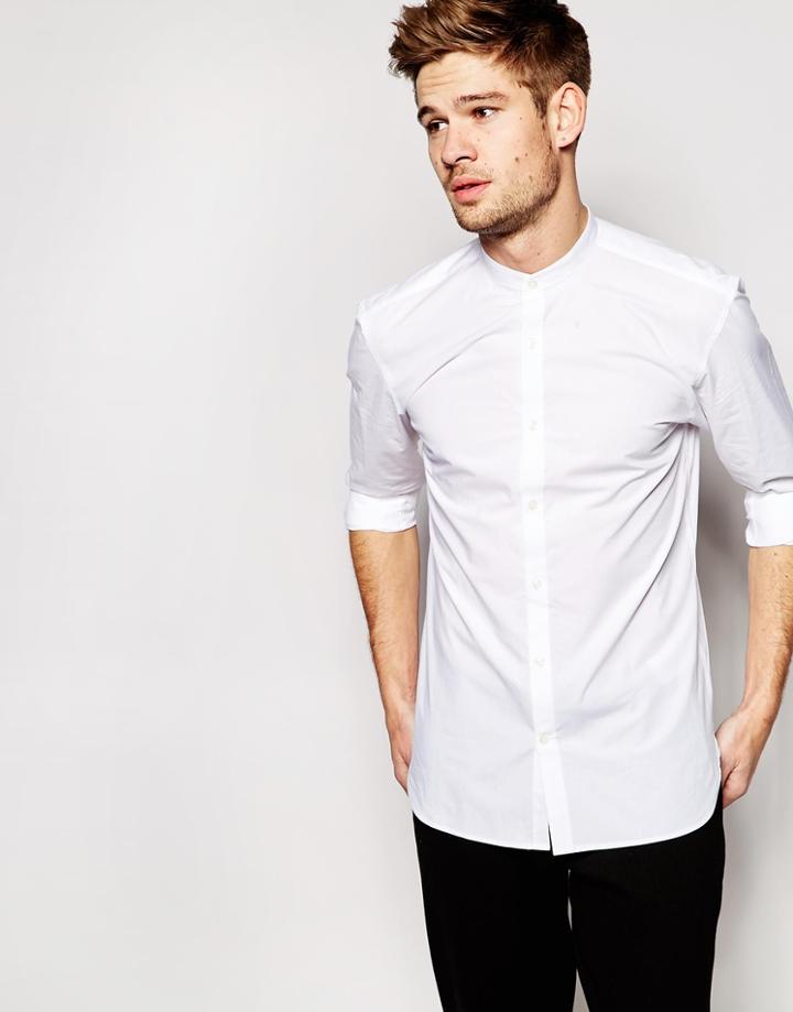 Selected Formal Grandad Shirt In Slim Fit - White