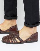 Asos Woven Fisherman Sandals In Burgundy Leather - Red