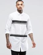 Asos White Shirt With Placement Print Stripe In Longline - White