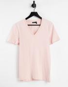 Asos Design Muscle Fit T-shirt With Deep V-neck In Light Pink