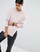 Asos Longline Sweatshirt With Front Split - Pink