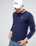 Fila Vintage Long Sleeve Polo Shirt With Retro Collar - Navy