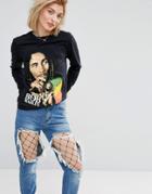 Bob Marley Retro Long Sleeve Skate Top With Live Print - Black