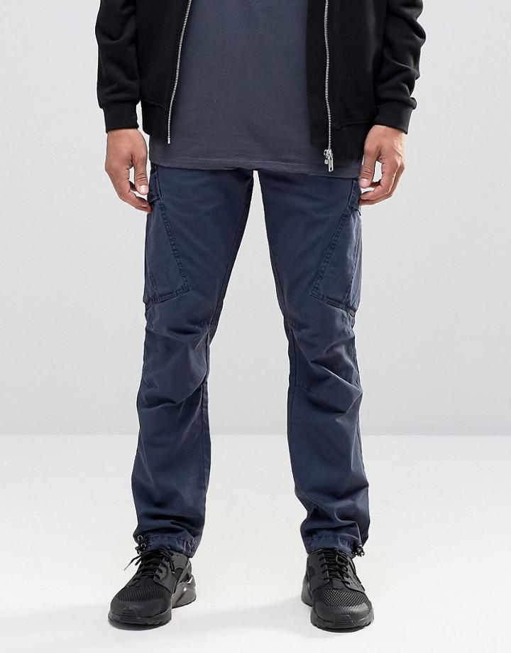 Asos Straight Leg Cargo In Washed Navy - Navy