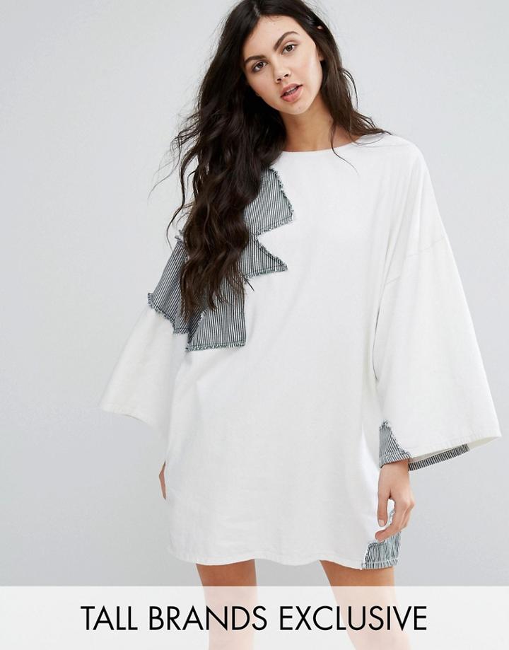 Waven Tall Graphic Patchwork Denim Dress - White