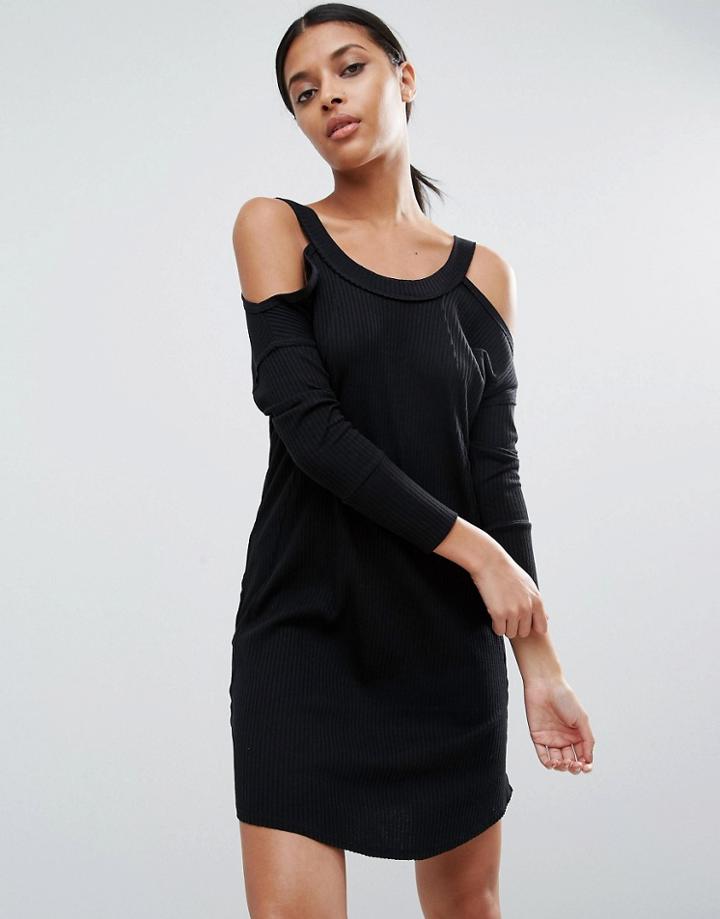 Asos Cold Shoulder Seam Detail Dress In New Rib - Black