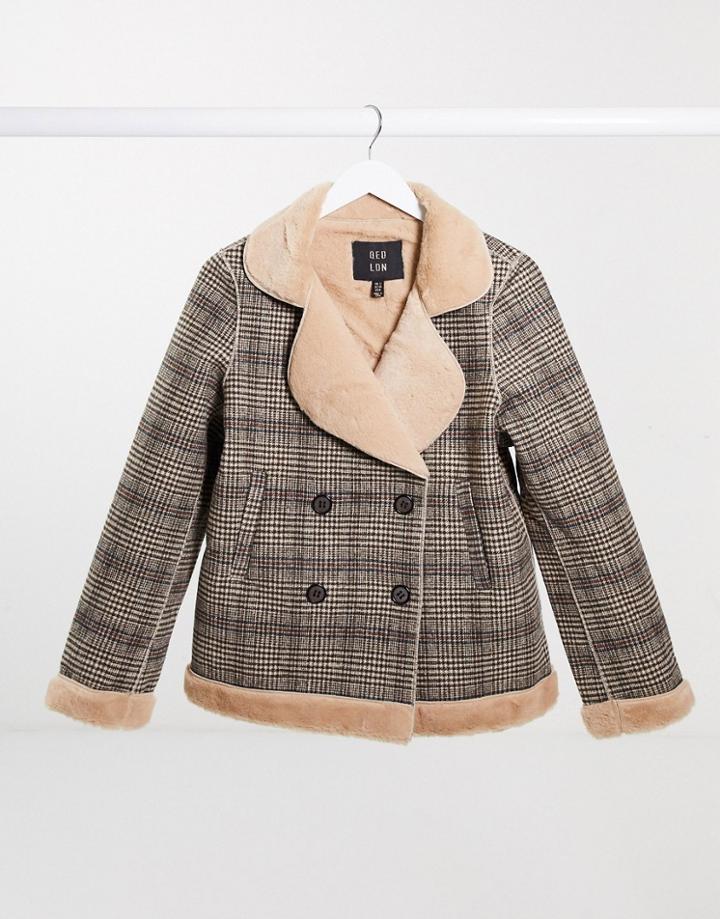Qed London Fur Lined Plaid Jacket-multi