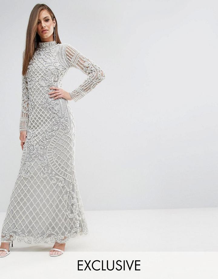 A Star Is Born All Over Baroque Embellished Maxi Dress - Silver