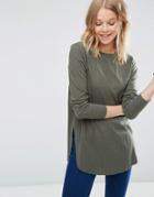 Asos Long Sleeve Top With Side Splits And Curve Hem - Green