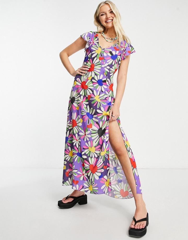 Weekday Midi Dress With Wrap Detail In Ditsy Floral-multi