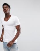 Asos Extreme Muscle Fit T-shirt With Deep V Neck And Stretch In White - White