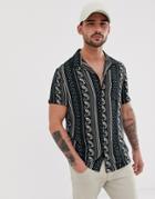 River Island Revere Shirt With Paisley Print In Black - Black