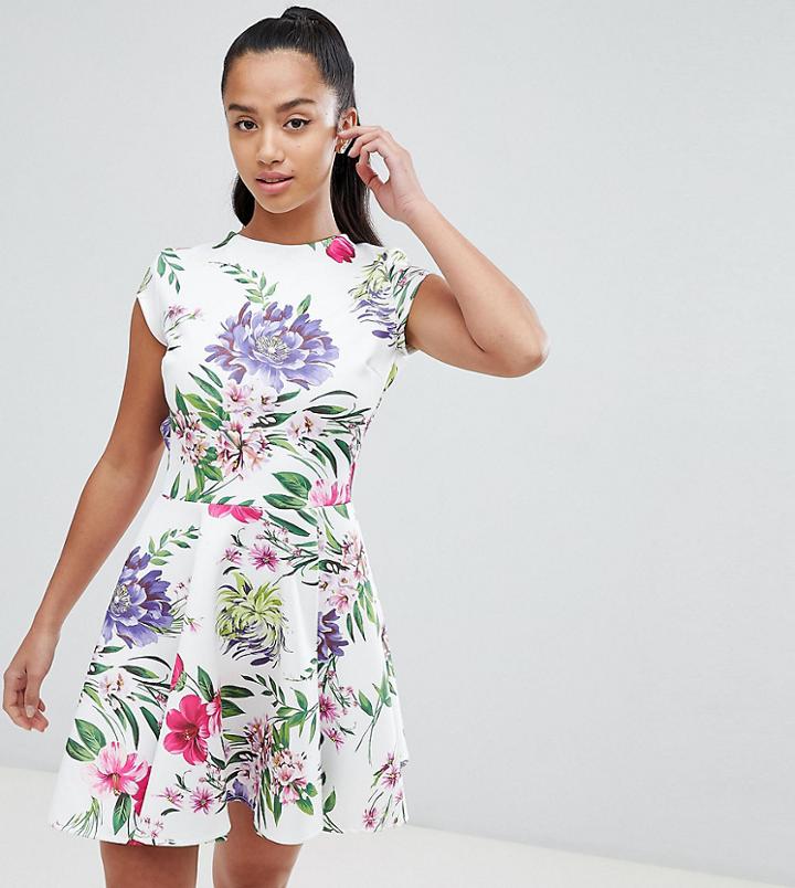John Zack Petite Allover Printed Mini Prom Dress - Multi