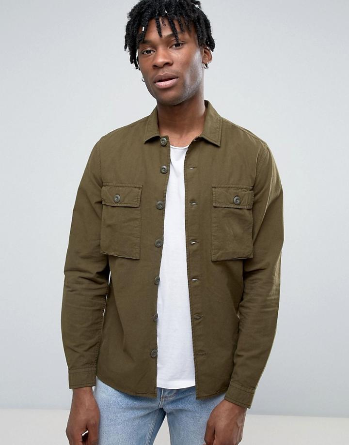 Asos Regular Fit Shirt With Double Pockets - Green