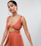Asos Design Petite Beach Two-piece Top In Slinky-red