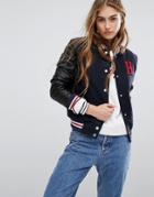Tommy Hilfiger Varsity Jacket With Leather Sleeves - Navy