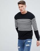 Pull & Bear Nautical Striped Sweater In Black - Black