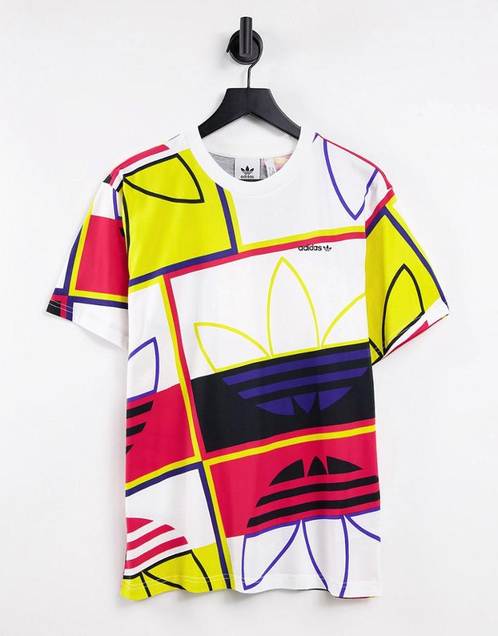 Adidas Originals All Over Print Trefoil T-shirt In Multi