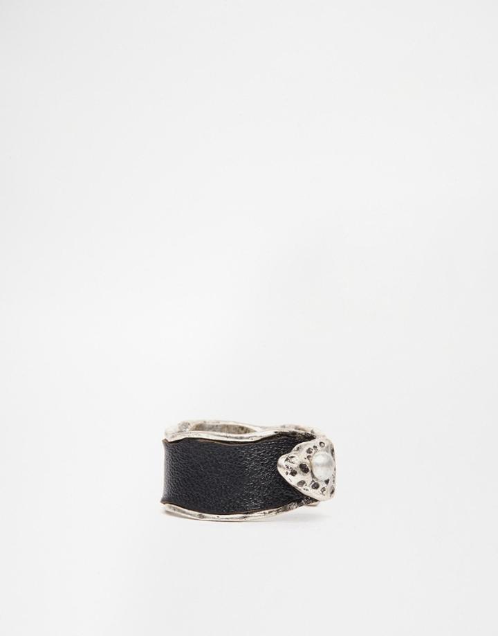 Asos Leather And Metal Wrap Ring - Burnished Silver