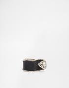 Asos Leather And Metal Wrap Ring - Burnished Silver