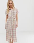 Glamorous Shirt Dress With Belt In Grid Check-white