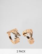 Asos Design Pack Of 2 Rings With Leaf Design In Gold - Gold