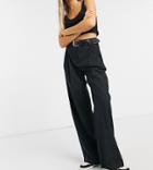 Collusion Wide Leg Relaxed Pant With Waist Belt In Black