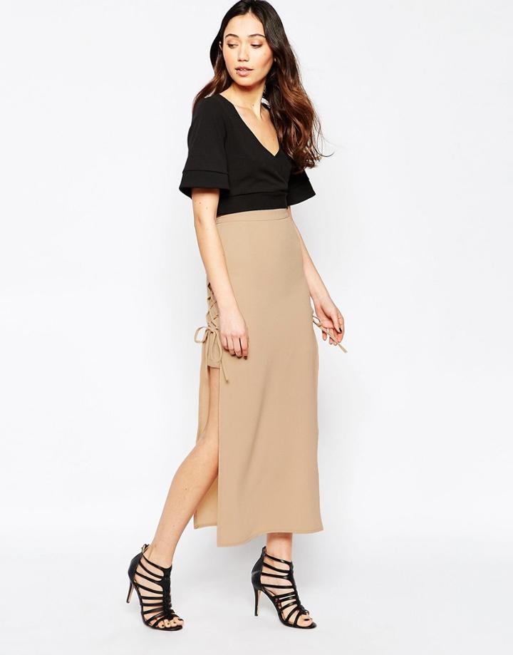 Love Lace Up Maxi Skirt - Camel