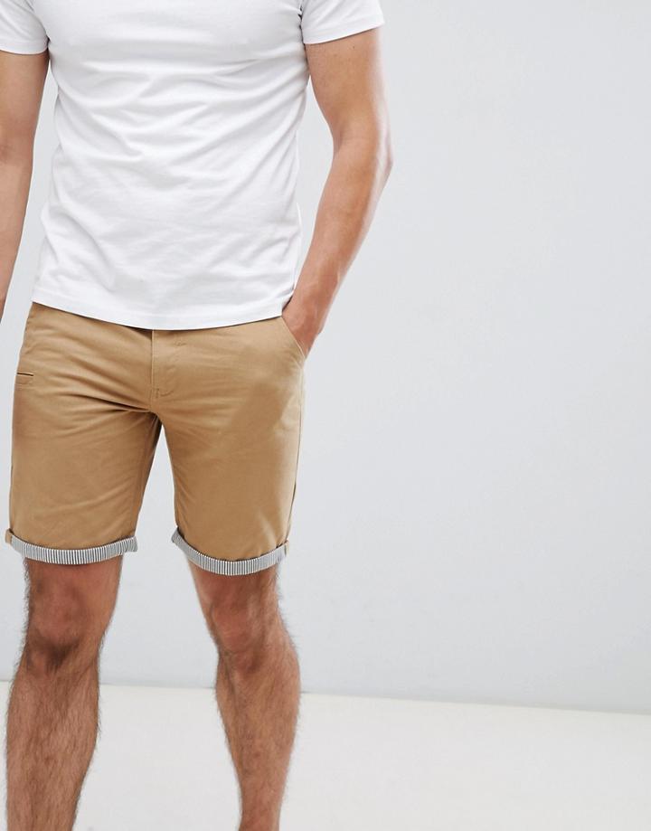 Brave Soul Stripe Turn Up Chino Shorts - Stone