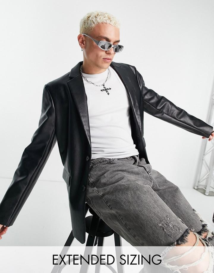 Asos Design Faux Leather Blazer In Black