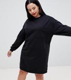 Asos Design Curve Sweat Dress With Patch Pocket - Black