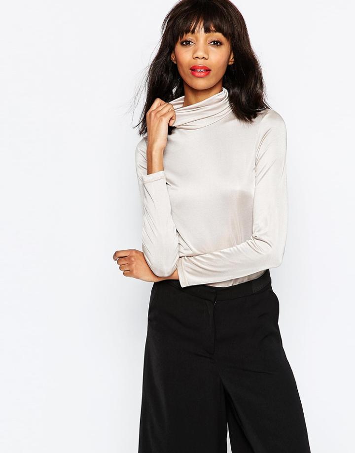 Monki Turtleneck Shimmer Top - Silver