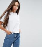 Asos T-shirt With Lace Ruffle Neck & Sleeves - White