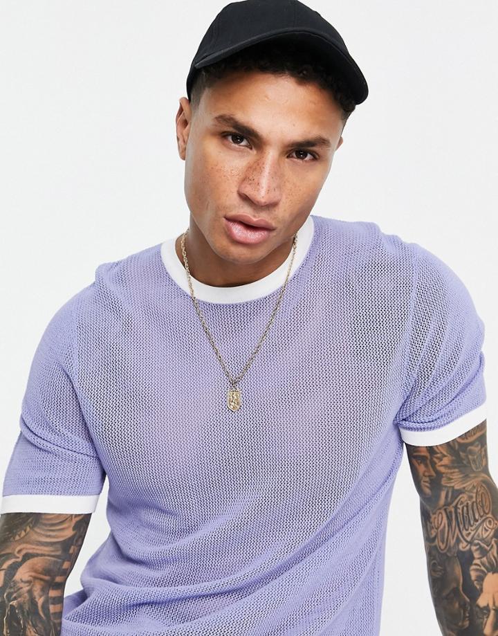 Asos Design Crop Muscle Fit Mesh T-shirt In Purple