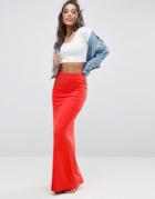 Asos Jersey Maxi Skirt With Pockets - Orange
