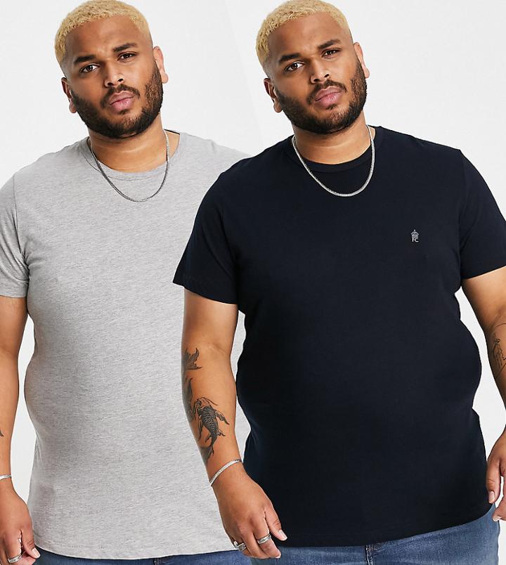 French Connection Plus 2 Pack Crew Neck T-shirt In Navy & Light Gray-multi